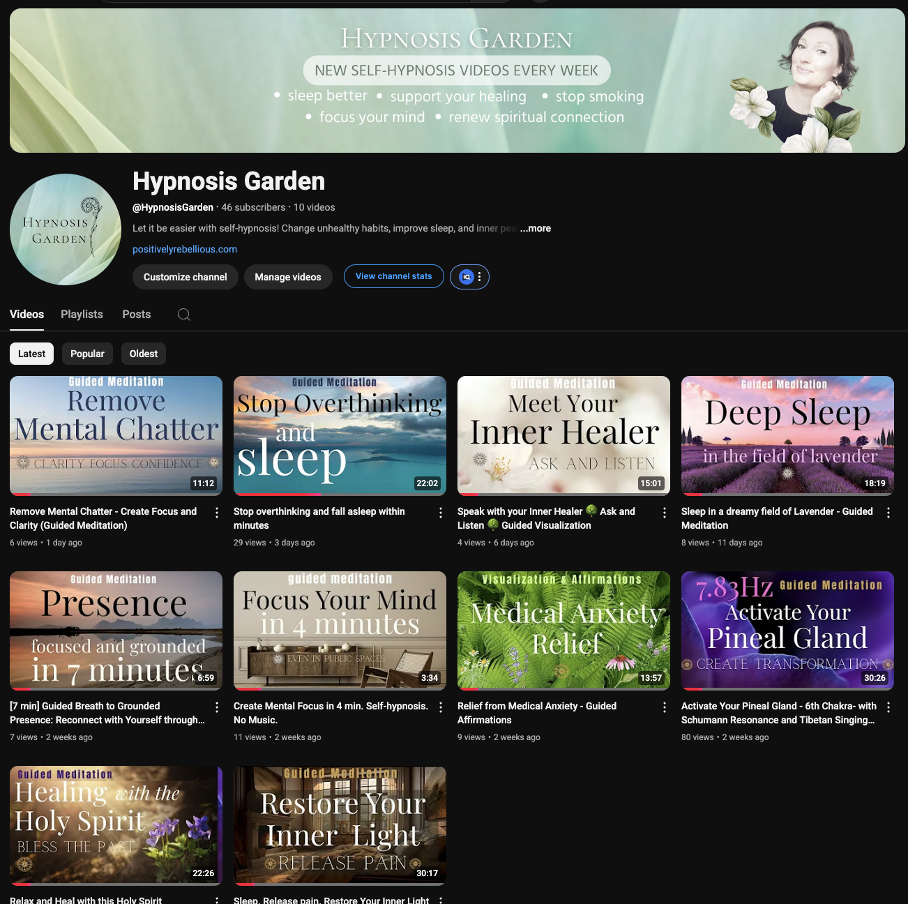self-hypnosis youtube channel , healing, spiritual, better sleep 